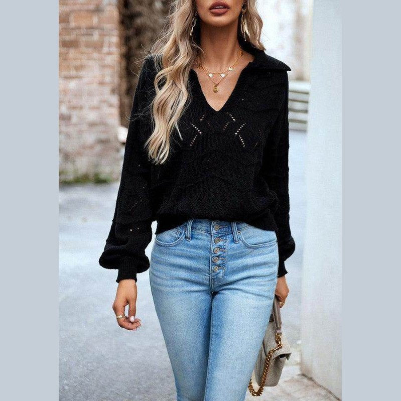 Knit long sleeve polo sweater - VacationGrabs