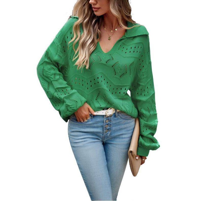 Knit long sleeve polo sweater - VacationGrabs
