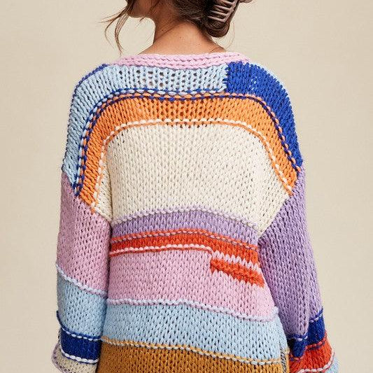 Women's Sweaters - Cardigans Hand Knit Multi Striped Cardigan