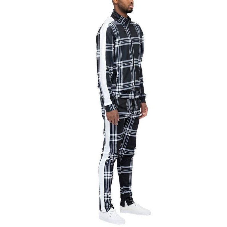 Plaid Checkered Full Zip Track Pants Set - VacationGrabs