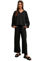 Women's Outfits & SetsV-neck Sweatshirt and Pants Set - VacationGrabs