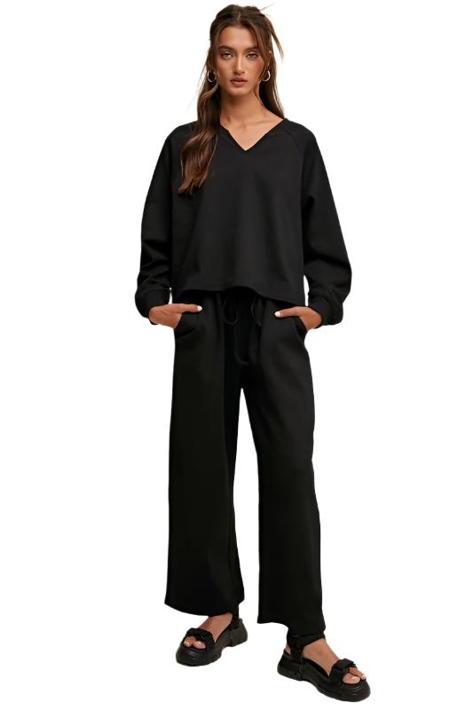 Women's Outfits & SetsV-neck Sweatshirt and Pants Set - VacationGrabs