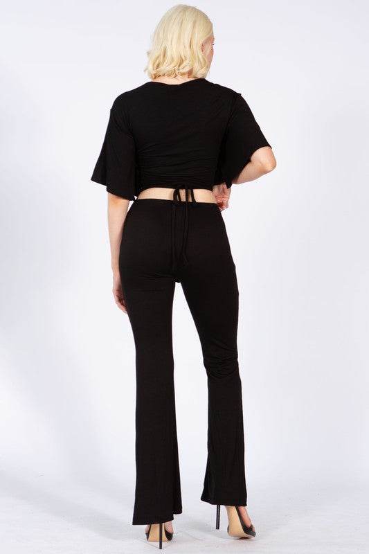 Batwing Sleeve Knot Front Crop Blouse - VacationGrabs