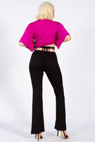 Batwing Sleeve Knot Front Crop Blouse - VacationGrabs