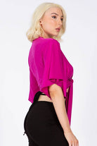 Batwing Sleeve Knot Front Crop Blouse - VacationGrabs