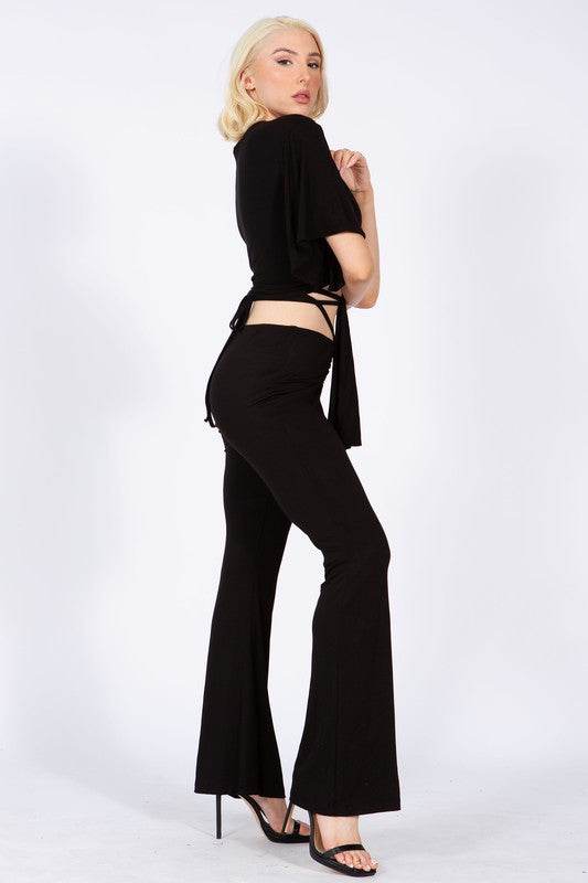 Batwing Sleeve Knot Front Crop Blouse - VacationGrabs