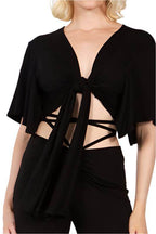 Batwing Sleeve Knot Front Crop Blouse - VacationGrabs