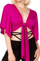 Batwing Sleeve Knot Front Crop Blouse - VacationGrabs