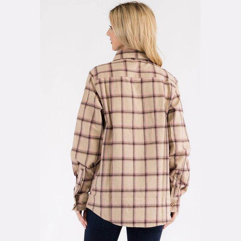 Boyfriend Fit Checker Plaid Flannel Long Sleeve - VacationGrabs