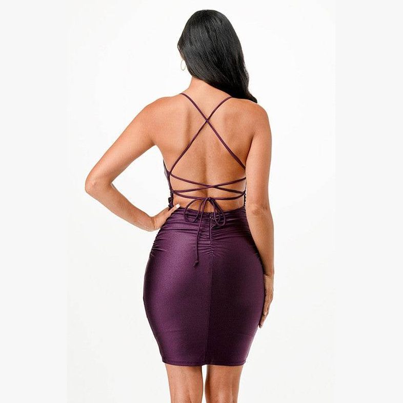 Back Lace Up Short Dress Cocktail Party - VacationGrabs