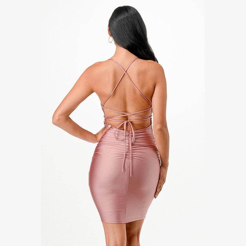 Back Lace Up Short Dress Cocktail Party - VacationGrabs