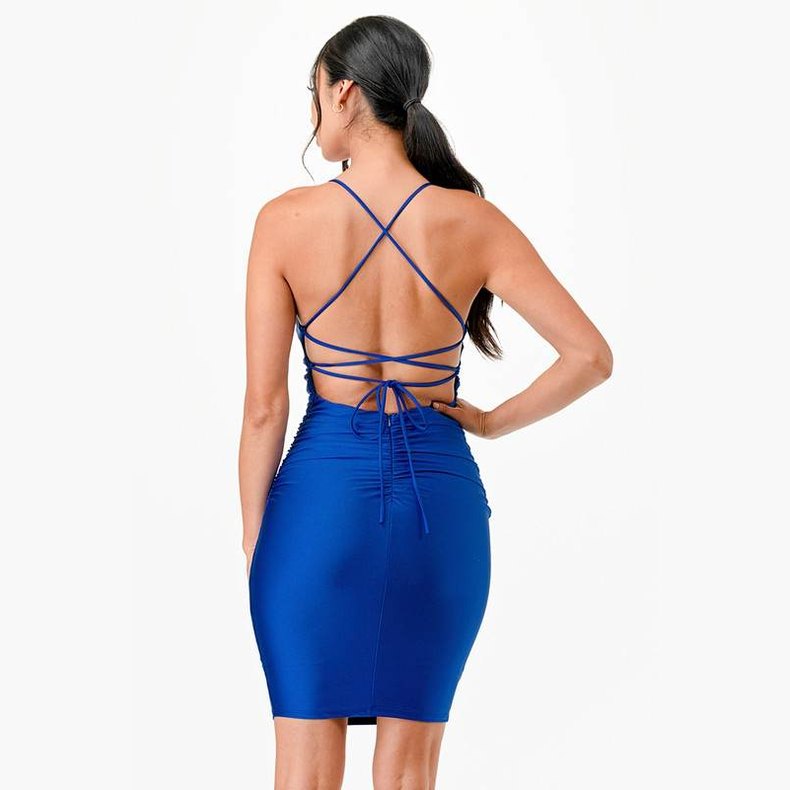 Back Lace Up Short Dress Cocktail Party - VacationGrabs