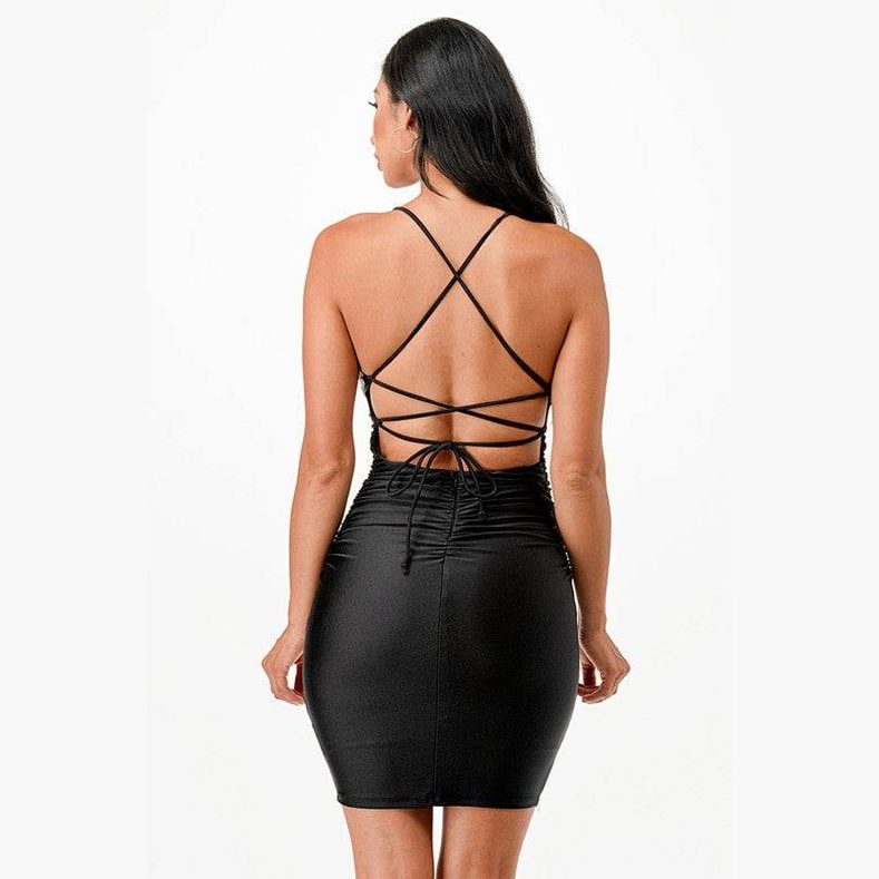Back Lace Up Short Dress Cocktail Party - VacationGrabs