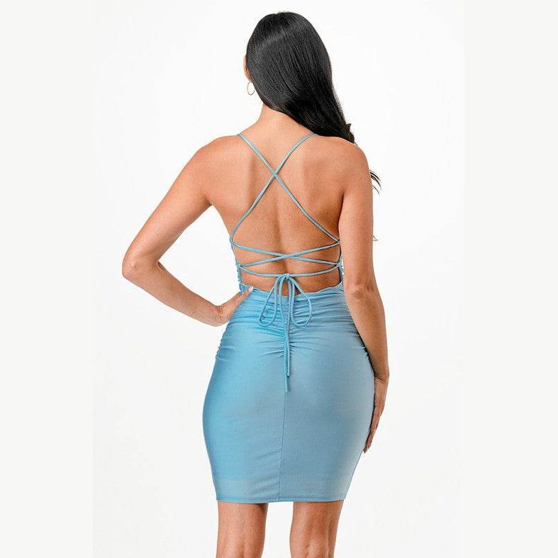 Back Lace Up Short Dress Cocktail Party - VacationGrabs
