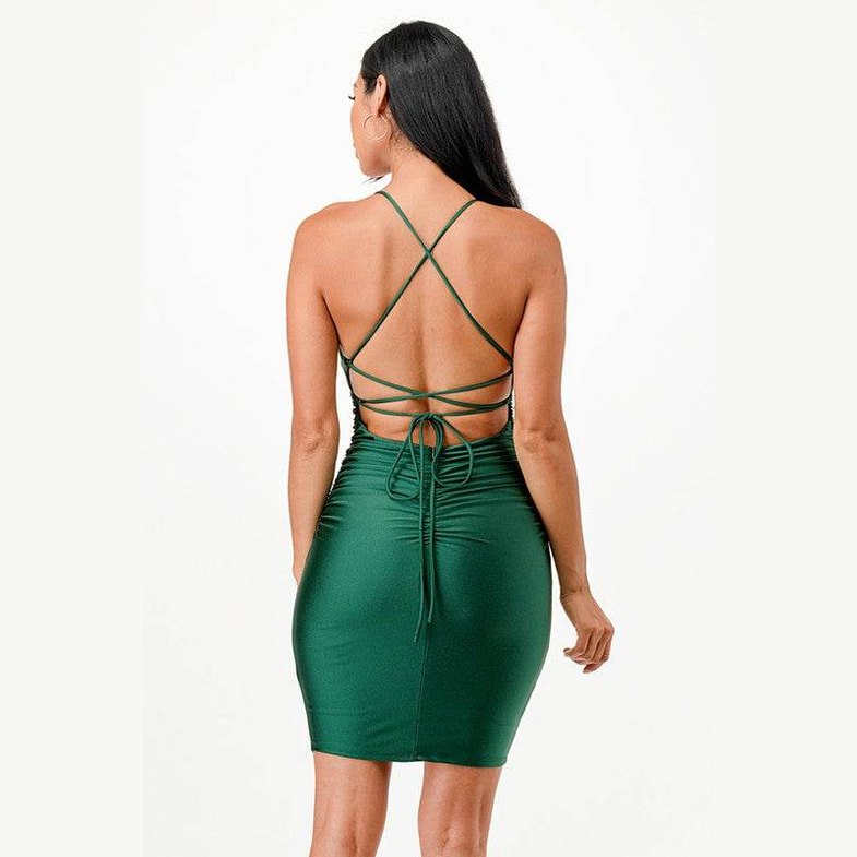 Back Lace Up Short Dress Cocktail Party - VacationGrabs