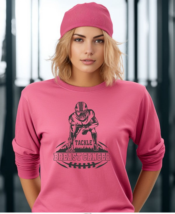 Women's Shirts - T-ShirtsTackle Breast Cancer Long Sleeve Tee - VacationGrabs