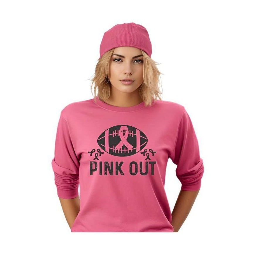 Pink Out Football Long Sleeve Tee - VacationGrabs