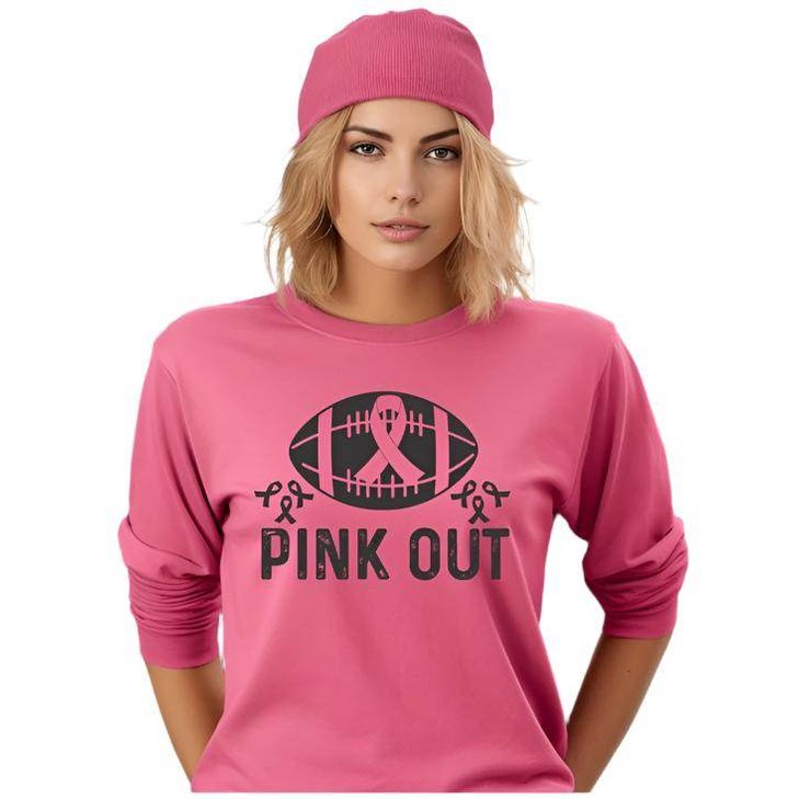 Pink Out Football Long Sleeve Tee - VacationGrabs