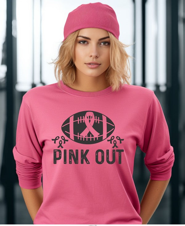 Women's Shirts - T-ShirtsPink Out Football Long Sleeve Tee - VacationGrabs