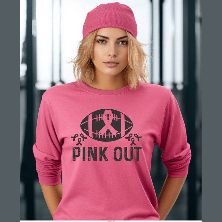 Pink Out Football Long Sleeve Tee - VacationGrabs