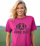 Women's Shirts - T-ShirtsPink Out Football Breast Cancer Short Sleeve Tee - VacationGrabs