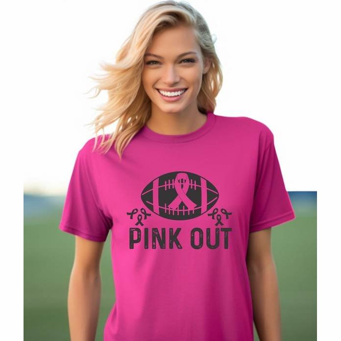 Pink Out Football Breast Cancer Short Sleeve Tee - VacationGrabs