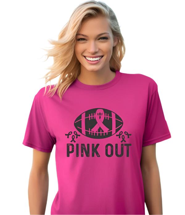 Women's Shirts - T-ShirtsPink Out Football Breast Cancer Short Sleeve Tee - VacationGrabs