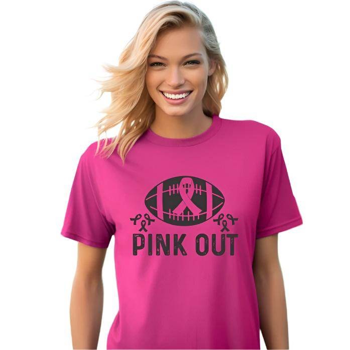 Pink Out Football Breast Cancer Short Sleeve Tee - VacationGrabs