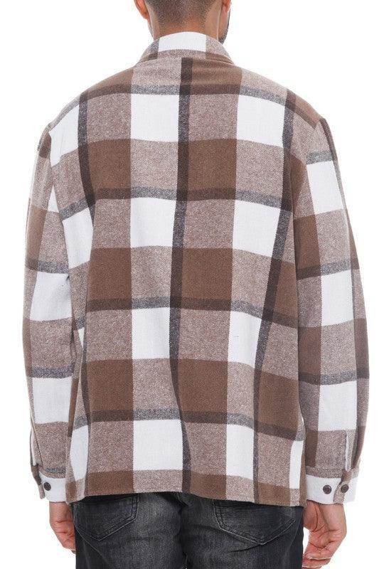 Mens Checkered Soft Flannel Shacket - VacationGrabs