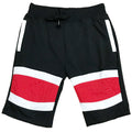Red Stripe Moto Shorts with Contrast Zipper Detail