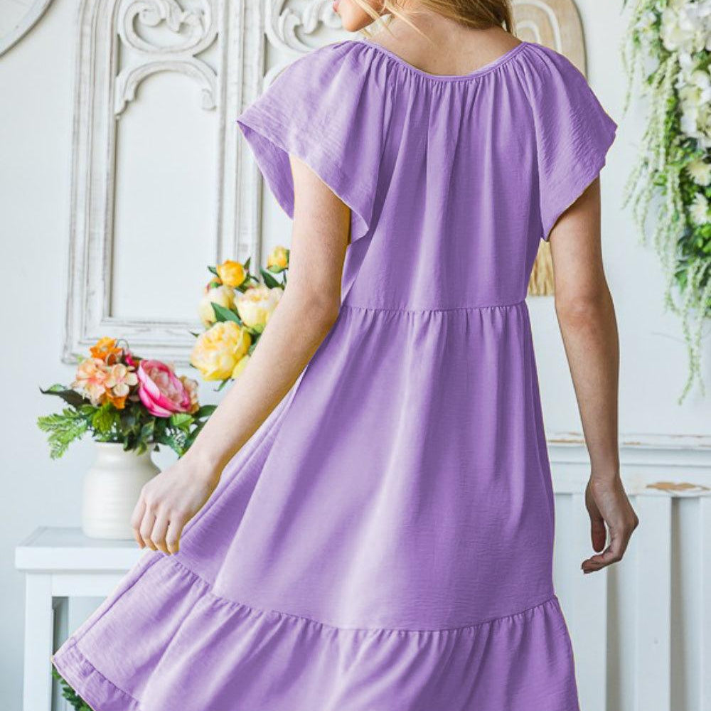 Women's Dresses Reborn J Texture Ruffle Hem Short Sleeve Dress