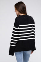 Women's SweatersRibbed Hem Stripe Sweater - VacationGrabs