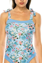 One Piece Bathing Suit Floral Print Tie Straps - VacationGrabs