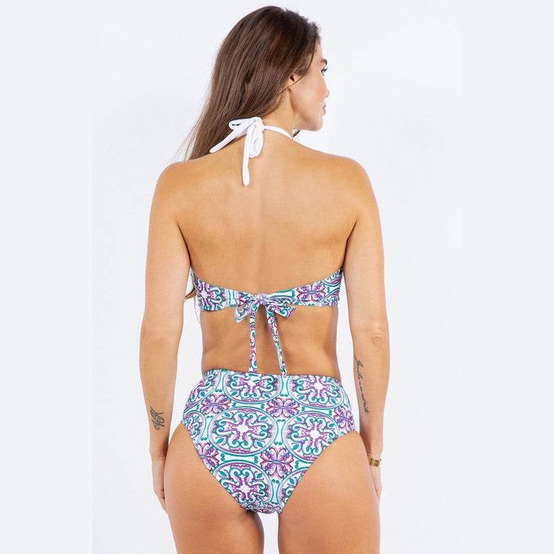 Two Piece Floral Prints Criss Cross Halter Bikini - VacationGrabs