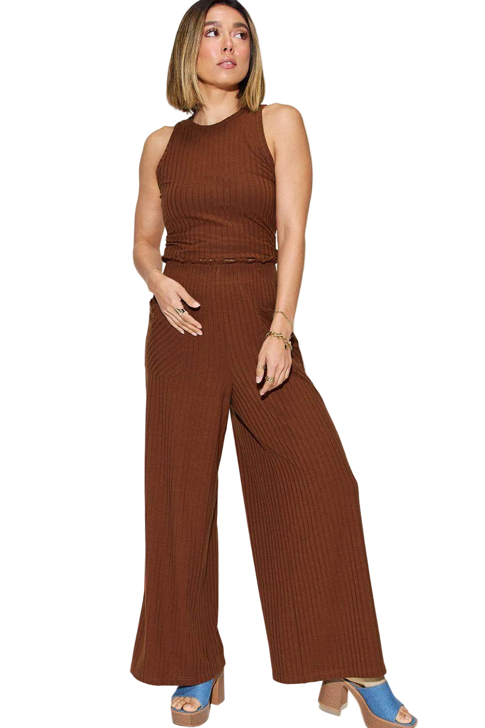Basic Bae Full Size Ribbed Tank and Wide Leg Pants Set - VacationGrabs