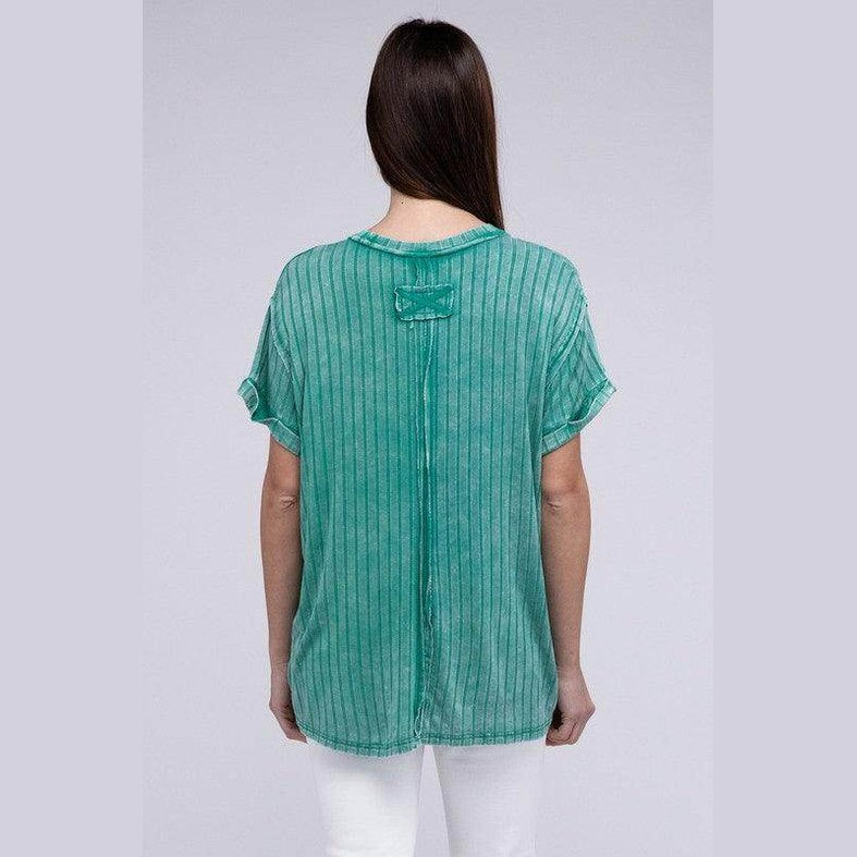 Ribbed Raglan Dolman Sleeve Boat-Neck Top - VacationGrabs