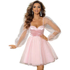 Sweetheart Neck Balloon Sleeve Mini Dress - VacationGrabs