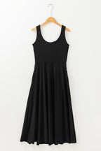 Solid Sleeveless Flared Side Slit Midi Dress