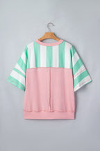 Stripe Exposed Seam Ribbed Patchwork Oversized Tee