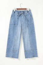 Denim Raw Hem Drawstring Wide Leg Pants