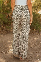 Leopard Drawstring Elastic Waist Straight Leg Pants