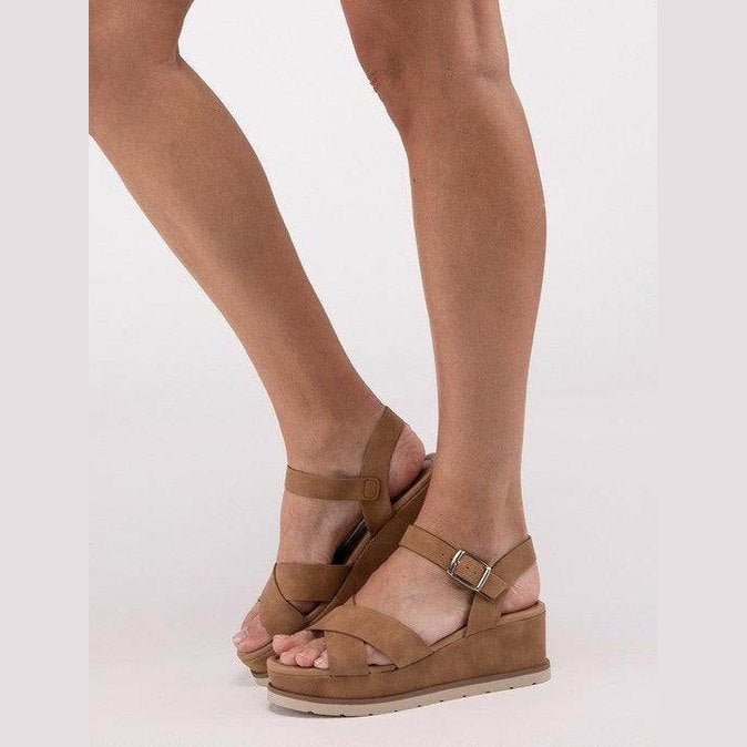 Cross Strap Wedge Sandals - VacationGrabs
