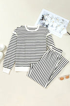 Stripe Ruffle Drop Shoulder Top and Pants Set