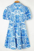 Floral Half-Button Front Collared Ruffle Mini Dress