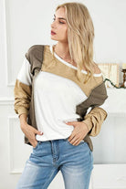 Khaki Exposed Seam Color Block Patchwork Top - VacationGrabs