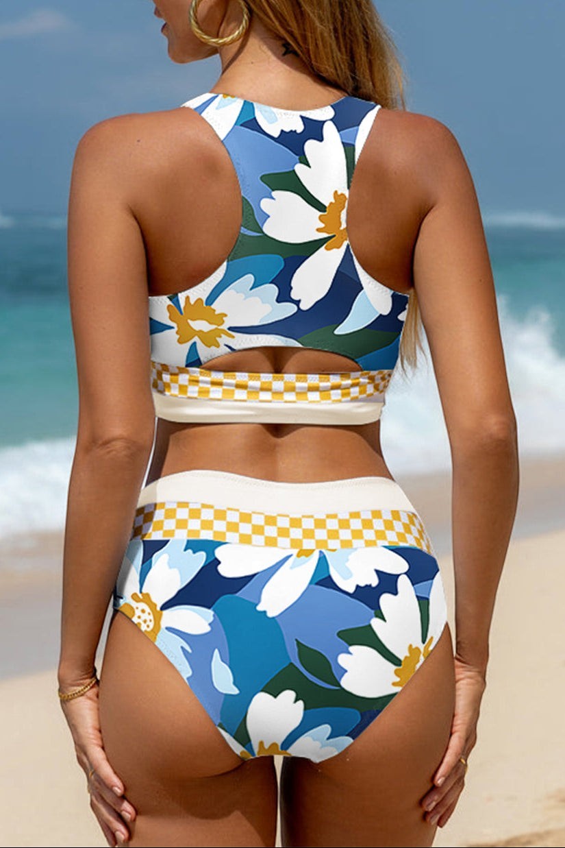 Floral Racerback Cutout High Waist Bikini Set