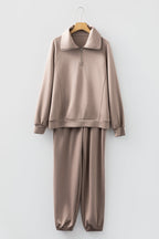 Solid Quarter-Zip Top and Drawstring Pants Set