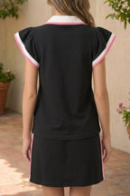 Stripe Trim Polo Tee & Drawstring Skirt Set