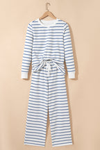 Stripe Long Sleeve Top and Drawstring Pants Set
