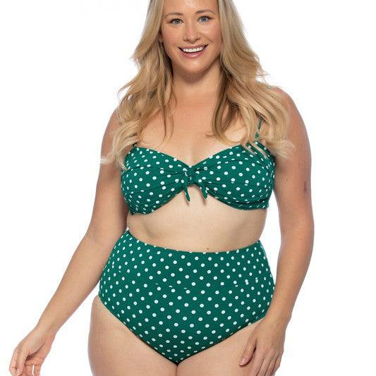 Women's Swimwear - 2PC Green Polka Dot High Waist Bikini Set